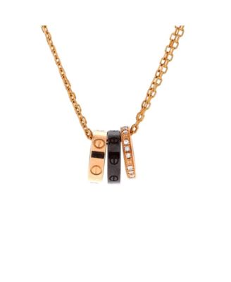  Love 3 Ring Pendant Necklace 18K Rose Gold and Ceramic with Diamonds, 14.75 - 16"
