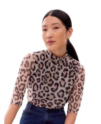 Long Sleeve Print Mesh Top