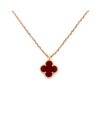  Sweet Alhambra Pendant Necklace 18K Rose Gold and Carnelian, 14.75 - 15.5"