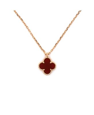  Sweet Alhambra Pendant Necklace 18K Rose Gold and Carnelian, 14.75 - 15.5"