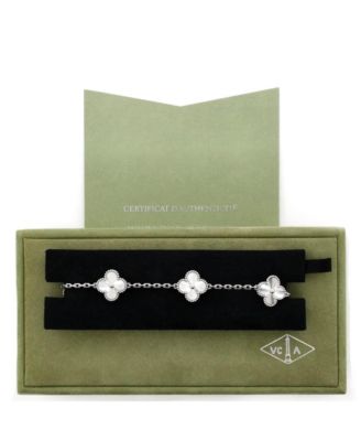  Vintage Alhambra 5 Motifs Bracelet Guilloche 18K White Gold