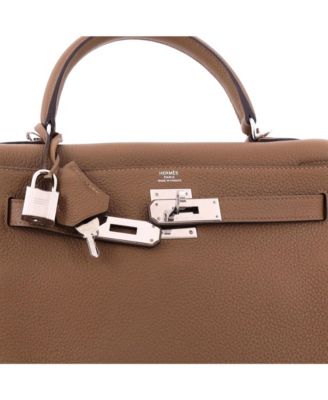 Kelly 28 Handbag Brown Togo with Palladium Hardware