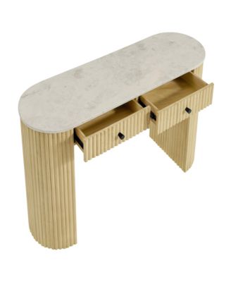  Caldera 42" Curved Solid Wood and Marble Console Table