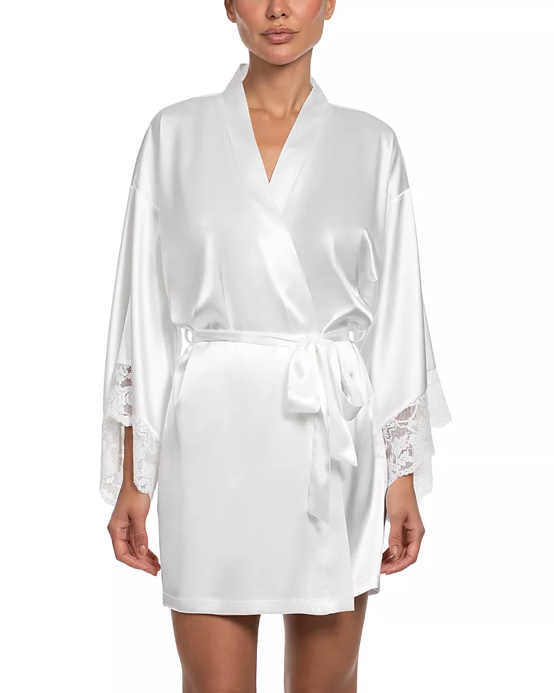 In Bloom by Jonquil Lace Trim Satin Wrap Robe