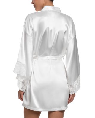 Lace Trim Satin Wrap Robe