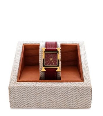  Heure H Quartz Watch in Plated Metal and Leather 21mm