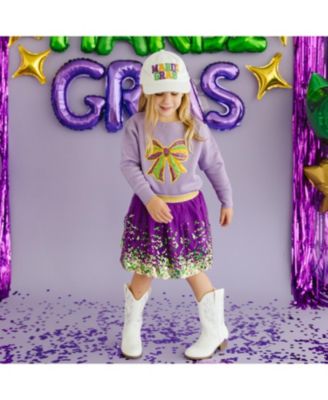Mardi Gras Sequin Bow Patch Sweatshirt - Big Kid