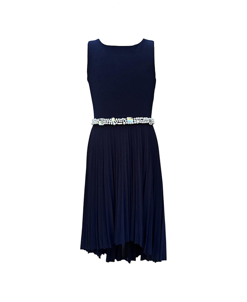Un Deux Trois Girls' Pleated High Low Dress with Belt - Big Kid