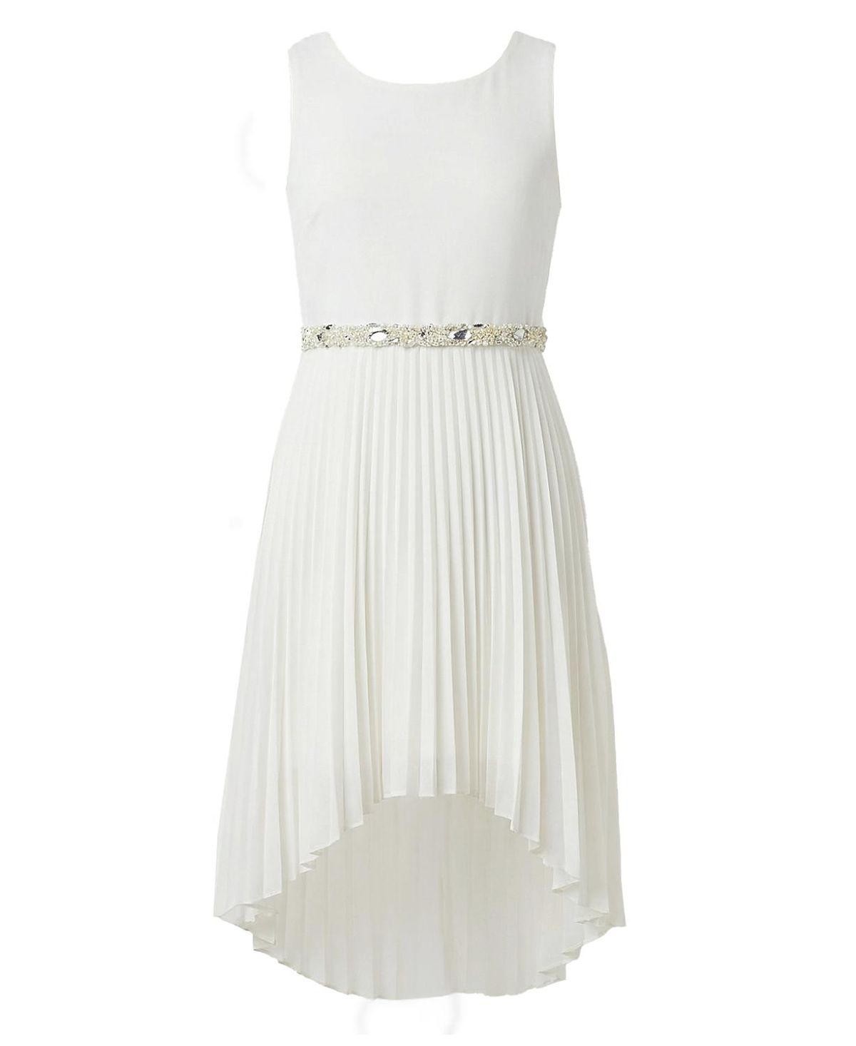 Un Deux Trois Girls' Pleated High Low Dress with Belt - Big Kid