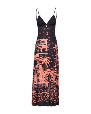 Scenic Print Keyhole Cutout Dress