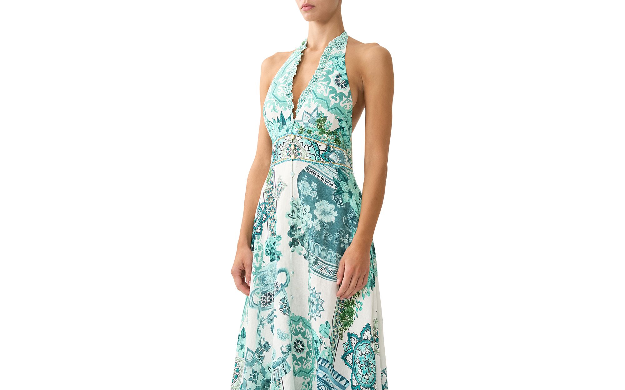 Balearic Bebé Linen Ruffle Neck Halter Dress — Image 4