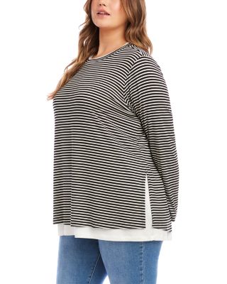 Plus Size Stripe Double Layer Side-Slit Top
