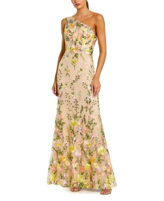  Petite One Shoulder Lace Embroidered Gown