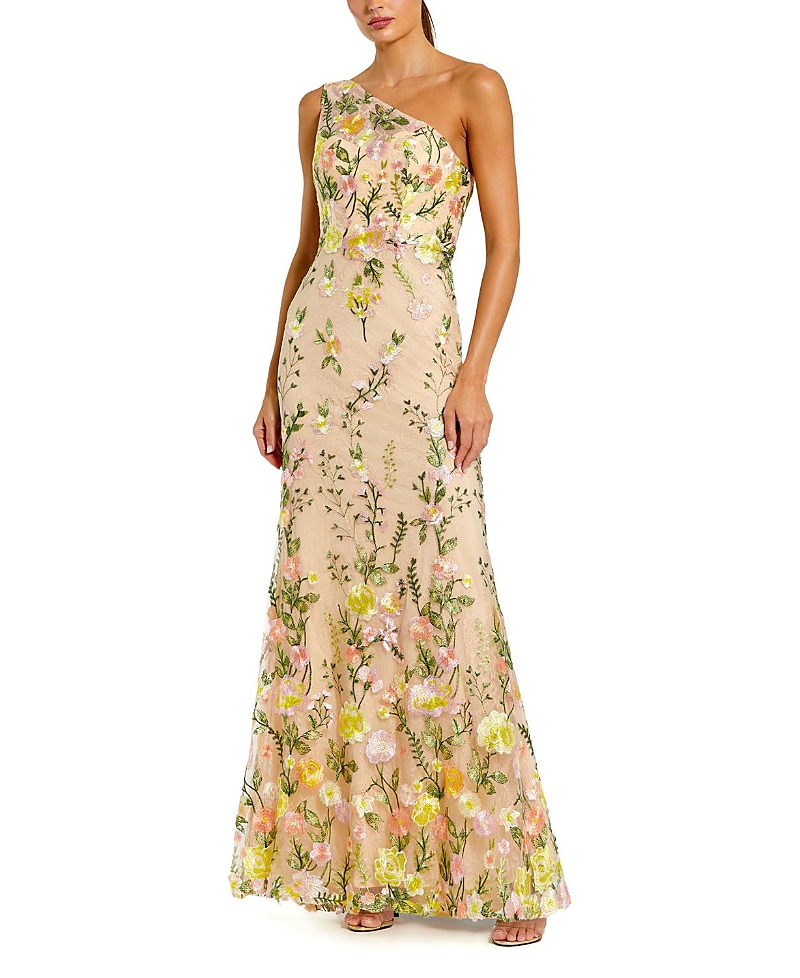 Mac Duggal Petite One Shoulder Lace Embroidered Gown