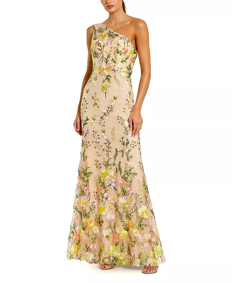 Mac Duggal Petite One Shoulder Lace Embroidered Gown