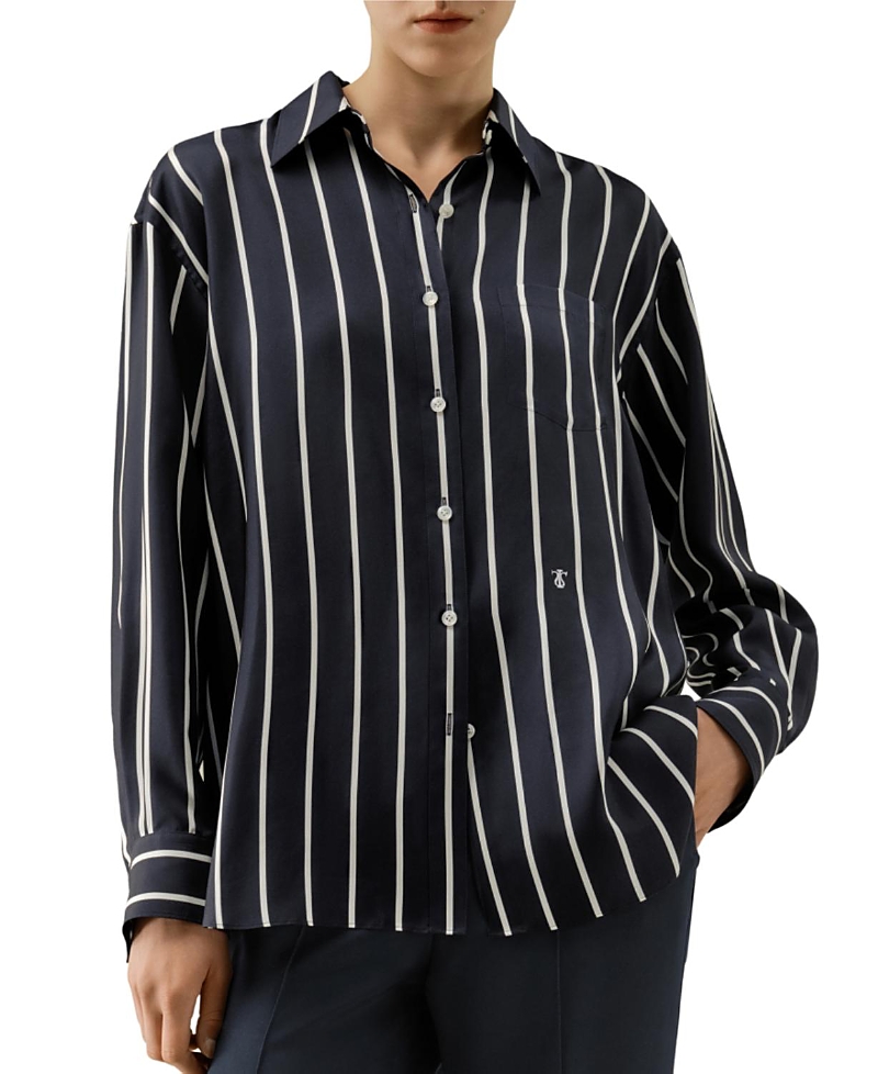 Lilysilk Silk Twill Striped Button-Down Shirt