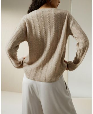  Semi Sheer Cable Knit Cashmere Sweater