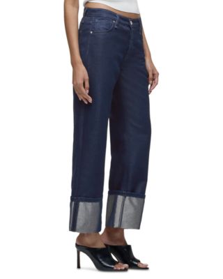 Rosie High Rise Wide Leg Ankle Jeans in Indigo Metallic