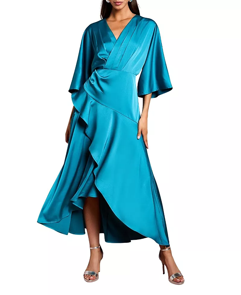 Coast Satin Crepe Ruffle Wrap Midi Dress