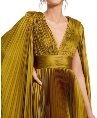 Petite Pleated Charmeuse V Neck Gown with Cape