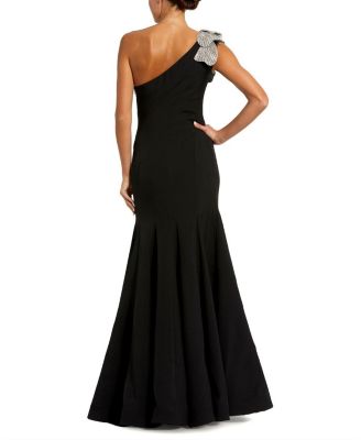  Petite Crepe One Shoulder Gown with Flower Detail