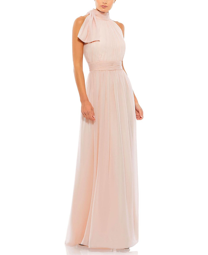 Mac Duggal Petite A Line Chiffon Halter Neck Evening Gown