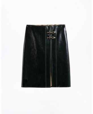 Buckle Detail Front-Slit Skirt