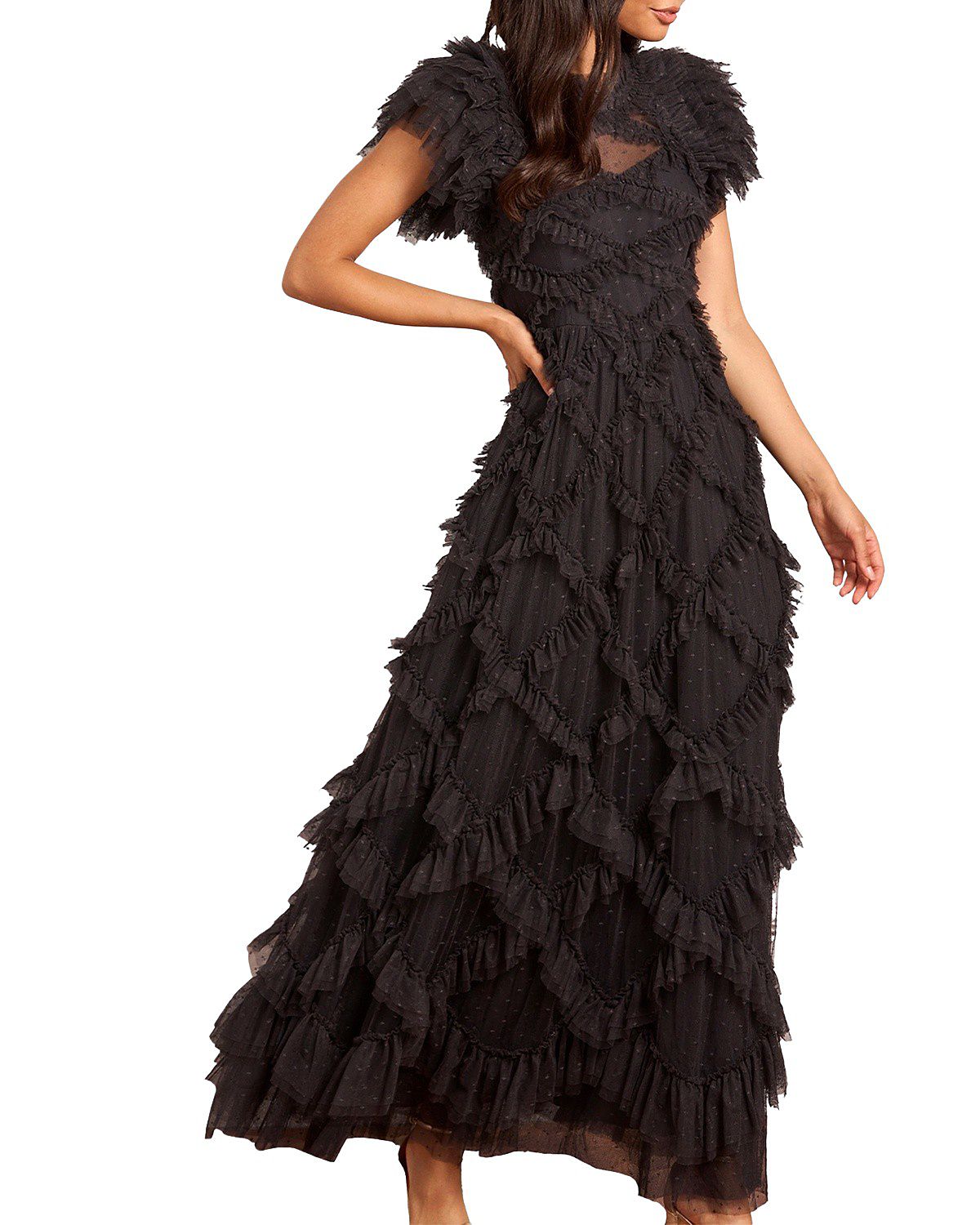 Needle & Thread Genevieve Ruffle Short Sleeve Maxi Gown