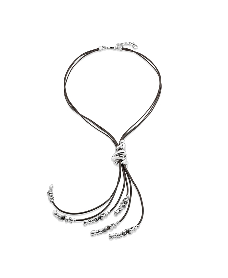Unode50 Leather Drift Necklace In Silver