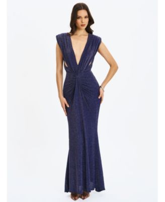  Terri Sparkle Plunging Backless Maxi Dress
