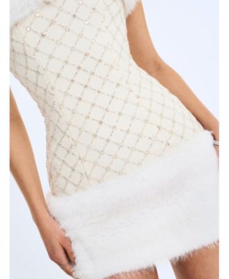  Taylor Faux Fur Trimmed Beaded Boucle Mini Dress