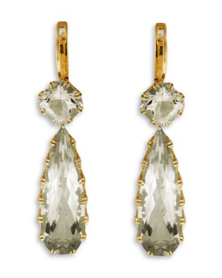 18K Yellow Gold Fine Crown White Topaz Drop Earrings