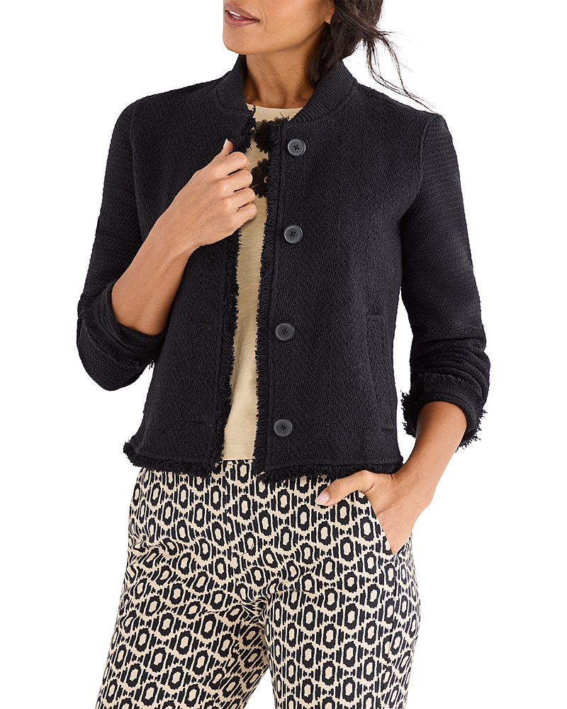 Nic+Zoe Fringe Mix Knit Bomber Jacket