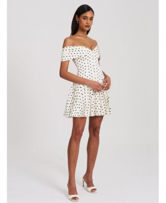  Edeline Polka Dot Off-shoulder Pleated Mini Dress