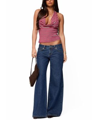 Striped Cowl Neck Halter Top