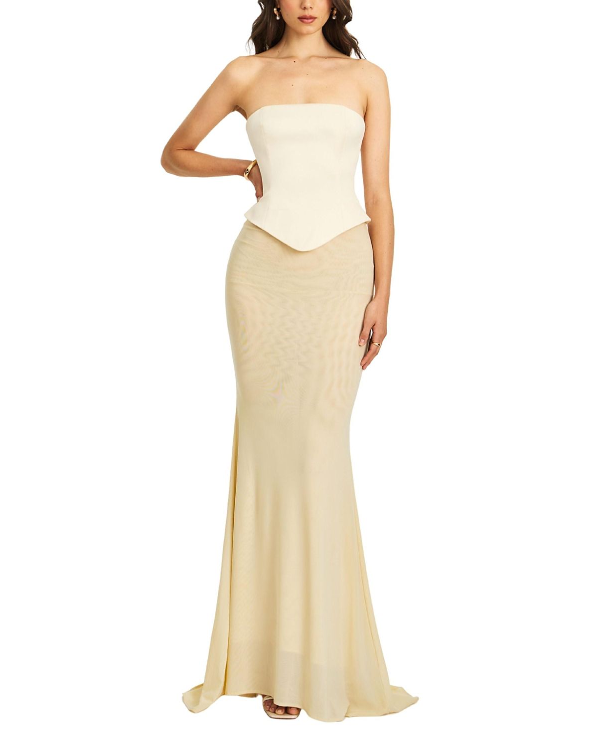 Miss Circle Adelina Peplum Mermaid Gown with Lace-up Back