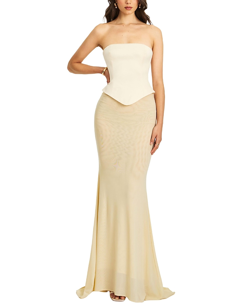 Miss Circle Adelina Peplum Mermaid Gown with Lace-up Back