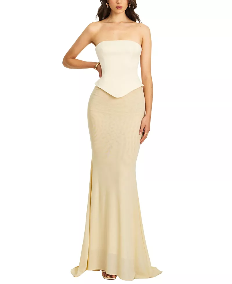 Miss Circle Adelina Peplum Mermaid Gown with Lace-up Back