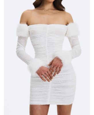  Lani Lace Off-Shoulder Ruched Mini Dress