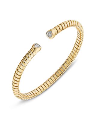 18K Yellow Gold Trisolina Diamond Torque Bangle Bracelet