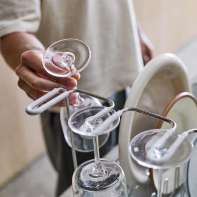 Extend Steel Plus Expandable Dish Rack with Wine Glass Holder - Light Stone