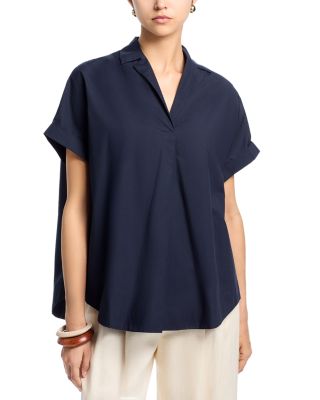 Poplin Collar Short Sleeve Pullover Top