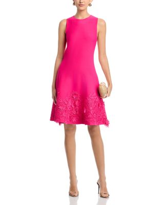 Knit Fit-and-Flare Lace Trim Dress