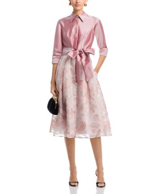Textured Taffeta Floral Jacquard Shirt Dress