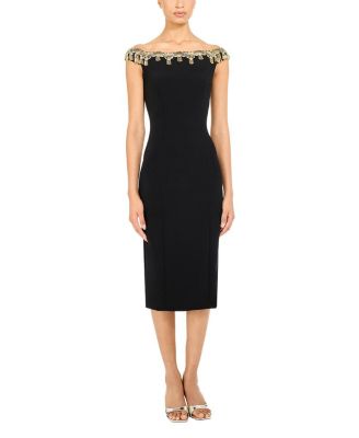  Valorie Beaded Off-Shoulder Midi Dress