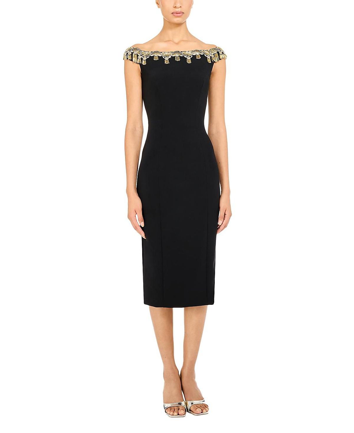 Jenny Packham Valorie Beaded Off-Shoulder Midi Dress