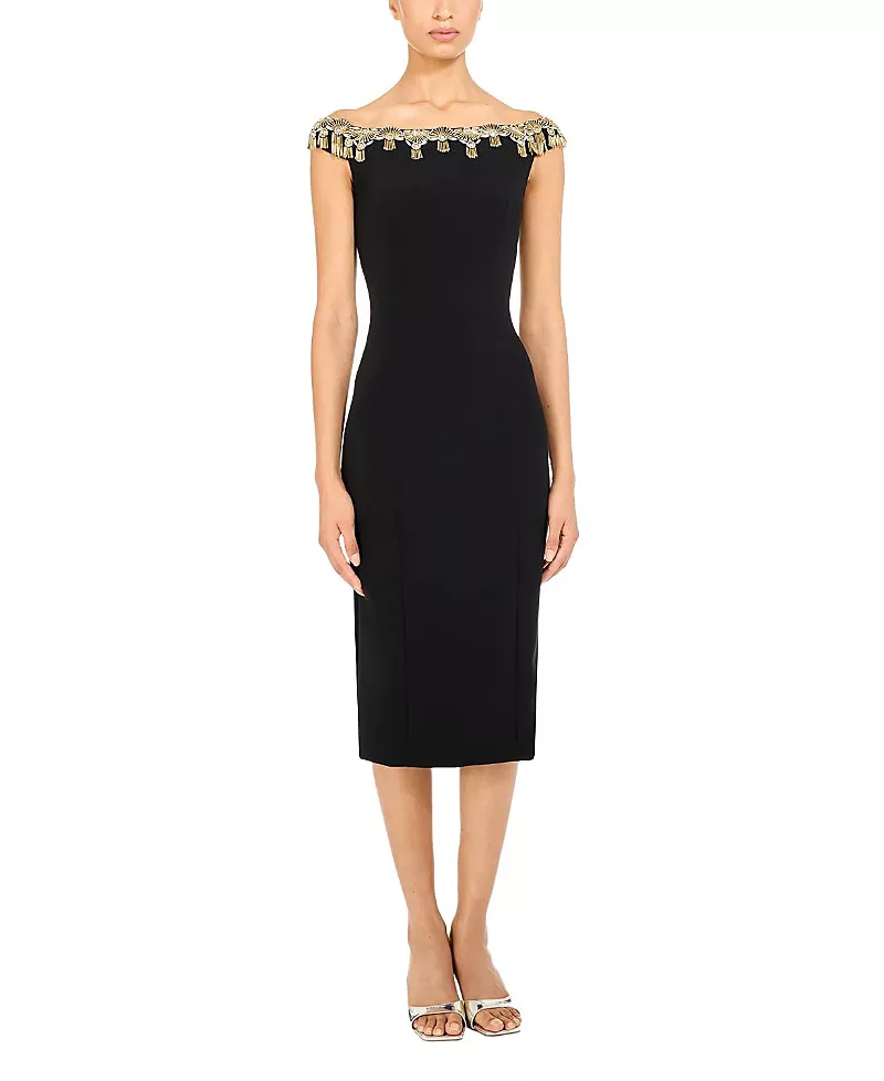 Jenny Packham Valorie Beaded Off-Shoulder Midi Dress