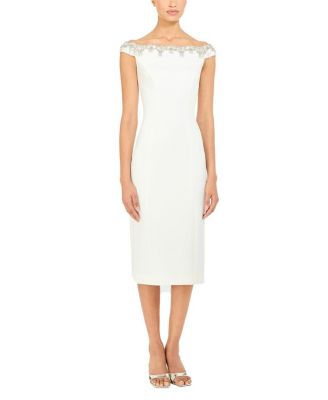 Jenny Packham Valorie Beaded Off-shoulder Midi Dress In White