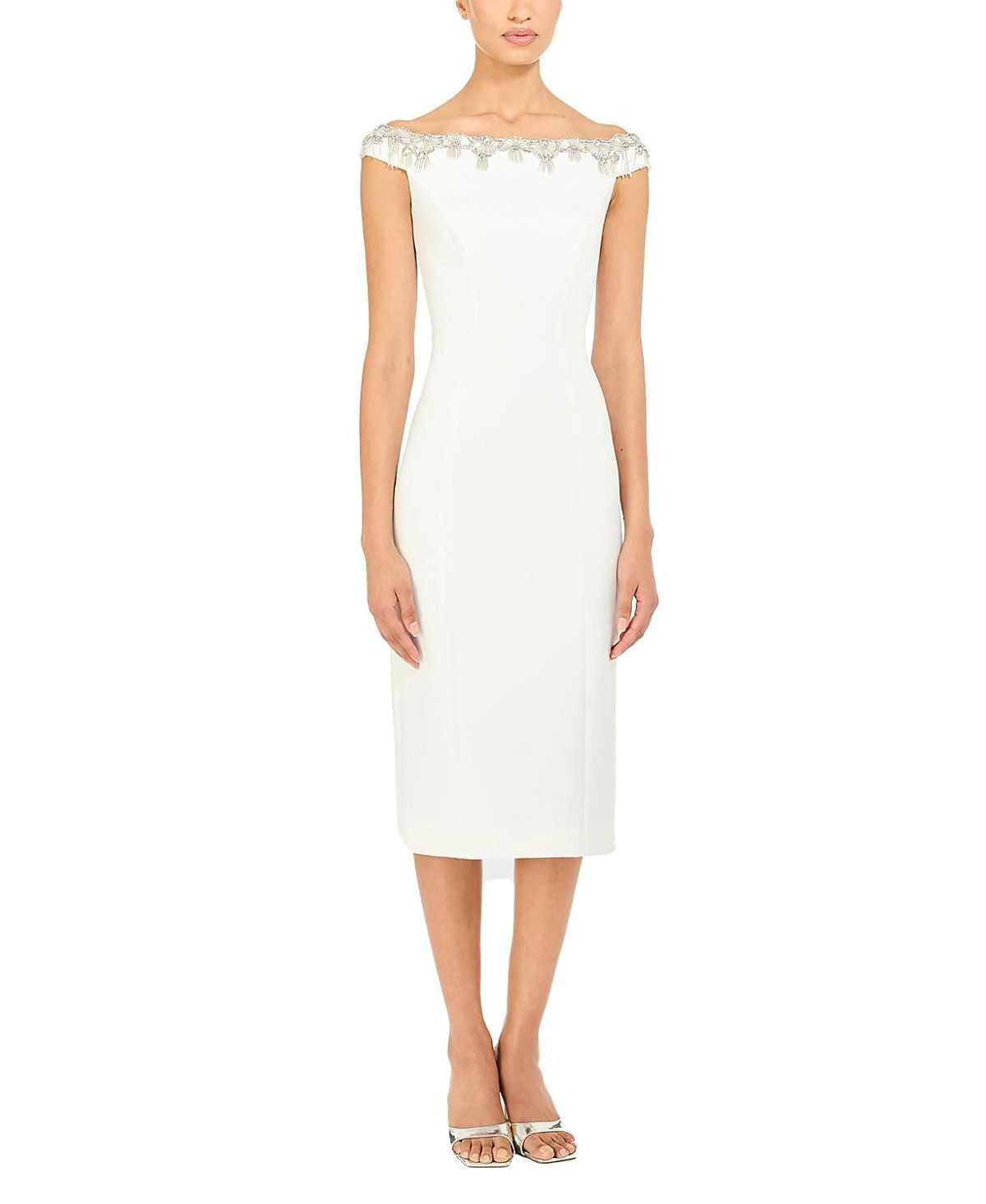 Jenny Packham Valorie Beaded Off-Shoulder Midi Dress