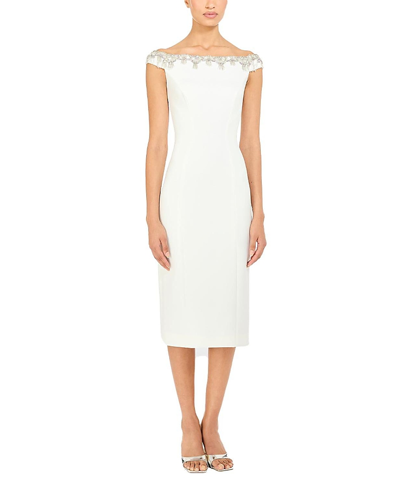 Jenny Packham Valorie Beaded Off-shoulder Midi Dress In White